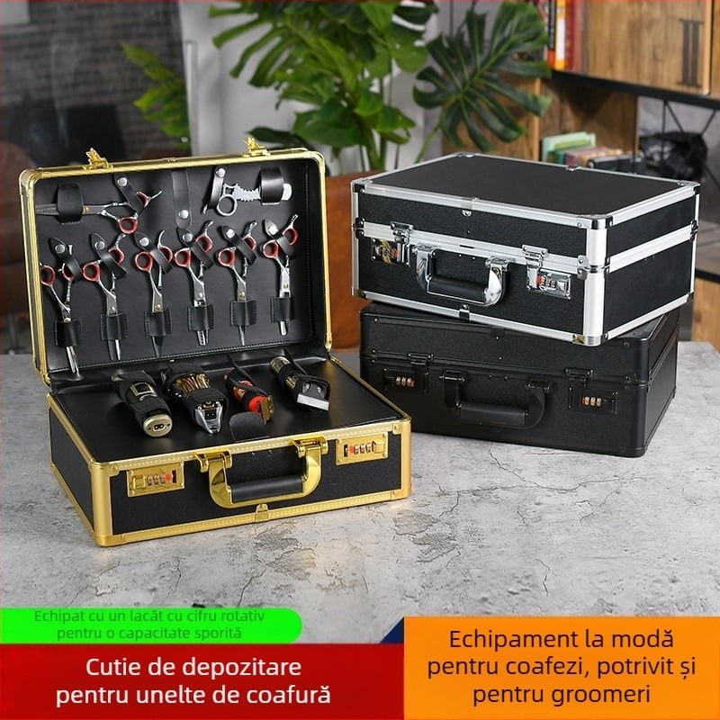 Junming multifuncțional din aliaj de aluminiu pentru frizerie, cutie de scule pentru exterior, frizerie, cutie de depozitare pentru frizerie