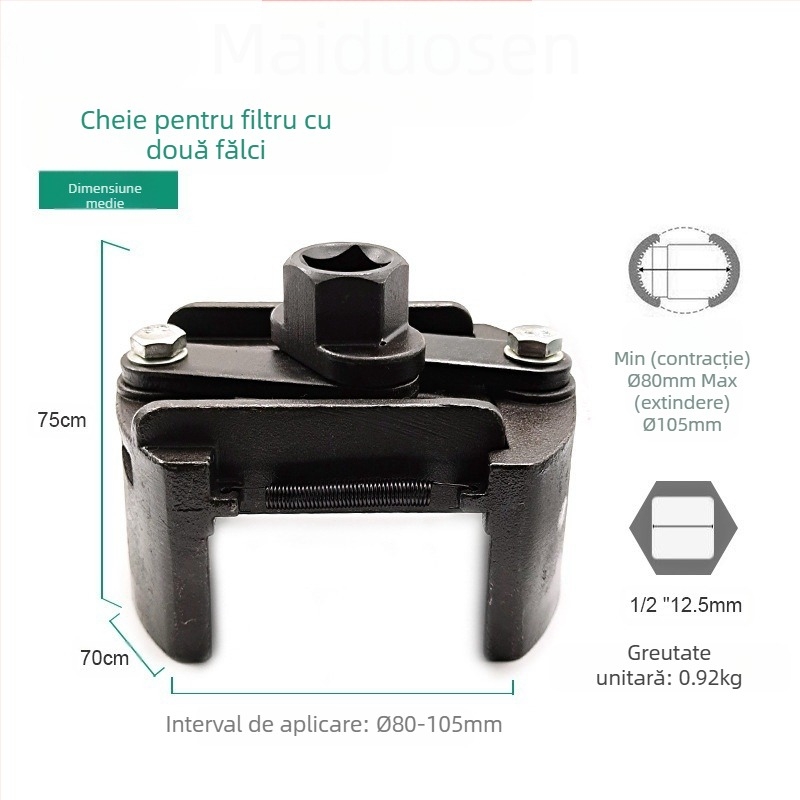 Producătorii furnizează cheie pentru filtru cu două fălci, cheie germană în formă de U, cheie pentru filtru de ulei
