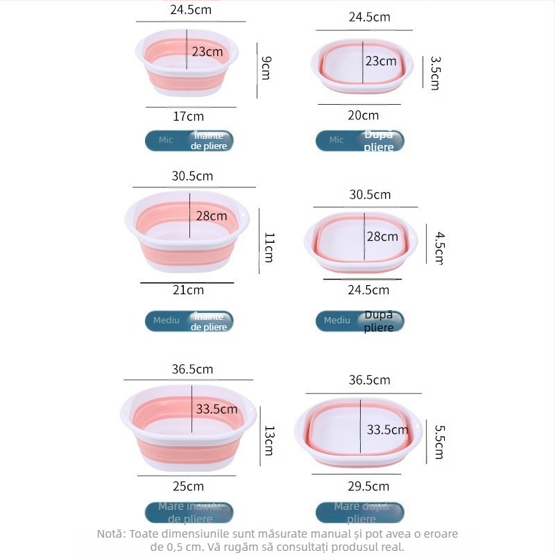 Bazin pliabil din silicon portabil, bazin de spălat legume mare îngroșat, pentru dormitorul studențesc, bazin de spălare a picioarelor din plastic, bazin de spălare a feței, bazin multifuncțional