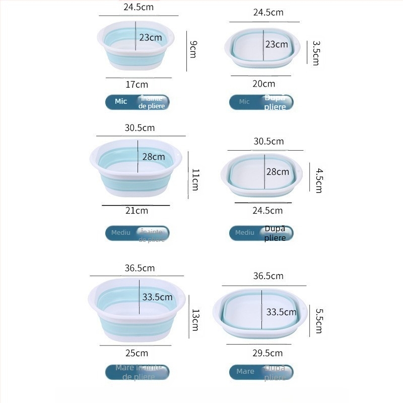 Bazin pliabil din silicon portabil, bazin de spălat legume mare îngroșat, pentru dormitorul studențesc, bazin de spălare a picioarelor din plastic, bazin de spălare a feței, bazin multifuncțional