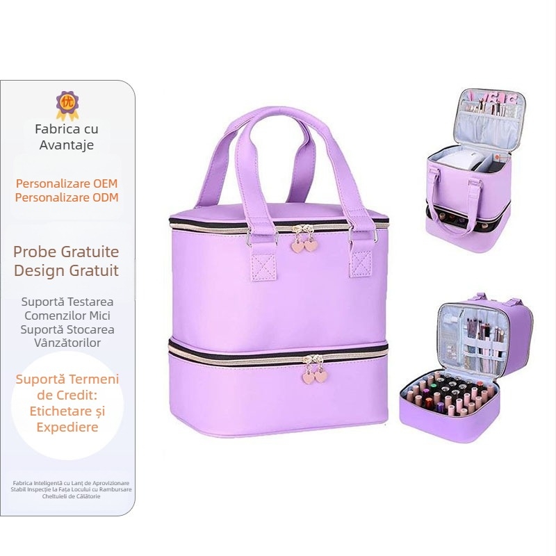 Geantă de depozitare pentru ojă, strat dublu pentru nail art și uleiuri esențiale, poate conține 30 de sticle cu suport și lampă, material impermeabil Amazon