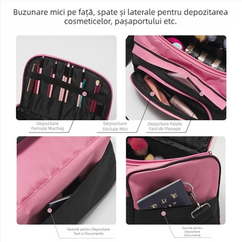 Geantă de machiaj cosmetică multi-persă pentru femei, portabilă, de mare capacitate, pentru machiaj profesional, artist și geantă de depozitare pentru machiaj, instrument de tatuaj
