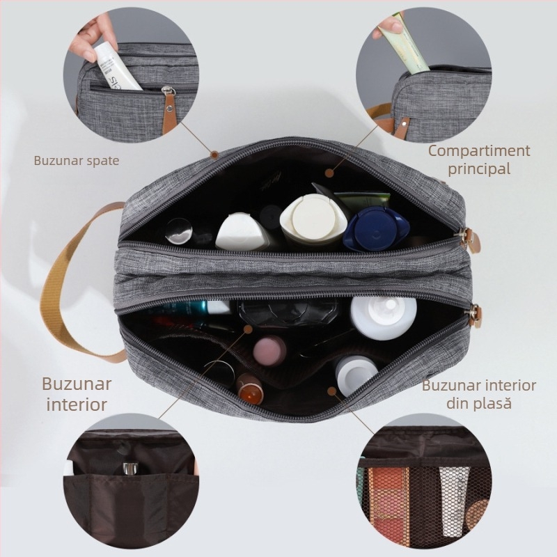 Geantă de depozitare cationică pentru călătorii, geantă de toaletă divizată, geantă cosmetică portabilă, capacitate mare, pentru călătorii de afaceri pentru bărbați