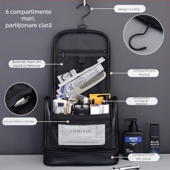 Geantă de spălat portabilă pentru bărbați, cu capacitate mare, dublu strat, agățată, multifuncțională, transfrontalieră, geantă de călătorie pentru depozitarea cosmeticelor