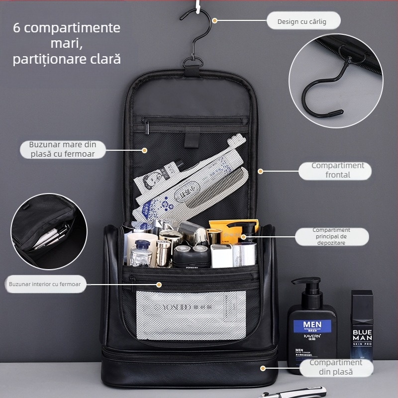 Geantă de spălat portabilă pentru bărbați, cu capacitate mare, dublu strat, agățată, multifuncțională, transfrontalieră, geantă de călătorie pentru depozitarea cosmeticelor
