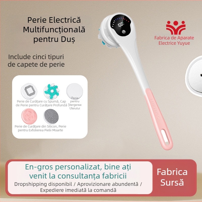Perie electrică de baie și duș transfrontalieră, impermeabilă, cu mâner lung, pentru frecarea colțurilor, perie de baie cu noroi, perie de baie electrică rotativă cinci în unu