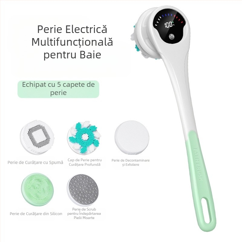 Perie electrică de baie și duș transfrontalieră, impermeabilă, cu mâner lung, pentru frecarea colțurilor, perie de baie cu noroi, perie de baie electrică rotativă cinci în unu