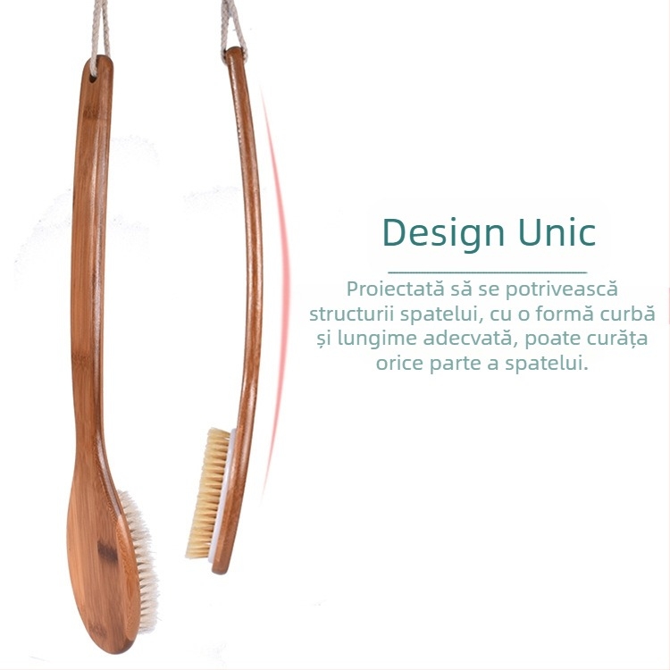 Perie de baie uscată pentru corp, perie de baie cu mâner lung din lemn, îmbunătățește sistemul limfatic și promovează circulația sângelui, perie uscată