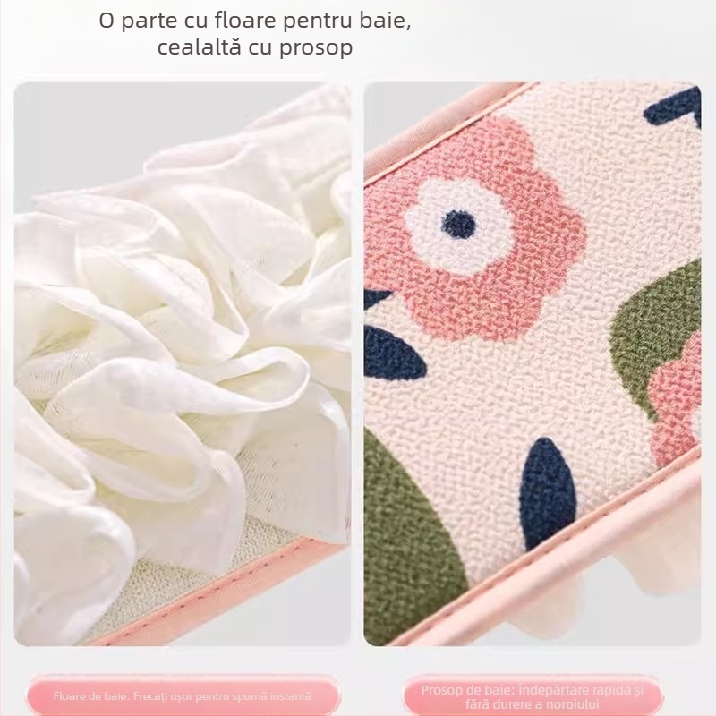 Prosop de curățare a spatelui cu bandă de spate cu dublă utilizare, îndepărtator puternic de pete pentru adulți, bandă de curățare a spatelui cu flori de baie nouă pentru bărbați și femei