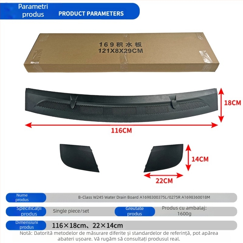 Compatibil cu placa de acumulare a apei pentru Mercedes-Benz Clasa B W245, evacuare aer capotă model vechi 1698300275/0375 1698360018m