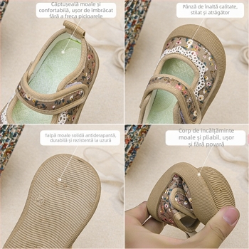 Pantofi de fete cu imprimeu floral, respirabili, cu gura pătrată, pentru copii mici, stil occidental
