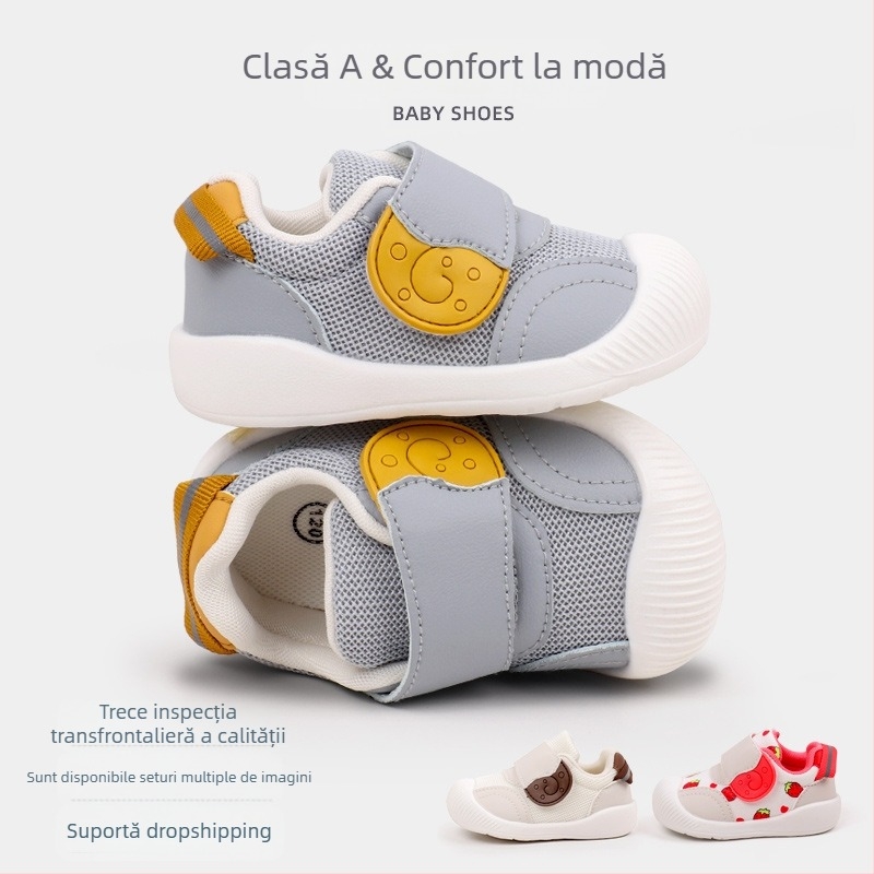 Pantofi sport pentru sugari de primăvară și toamnă, drăguți, cu desene animate, pentru băieți și fete de 1-2 ani, pantofi respirabili, antiderapanți, cu talpă din cauciuc moale