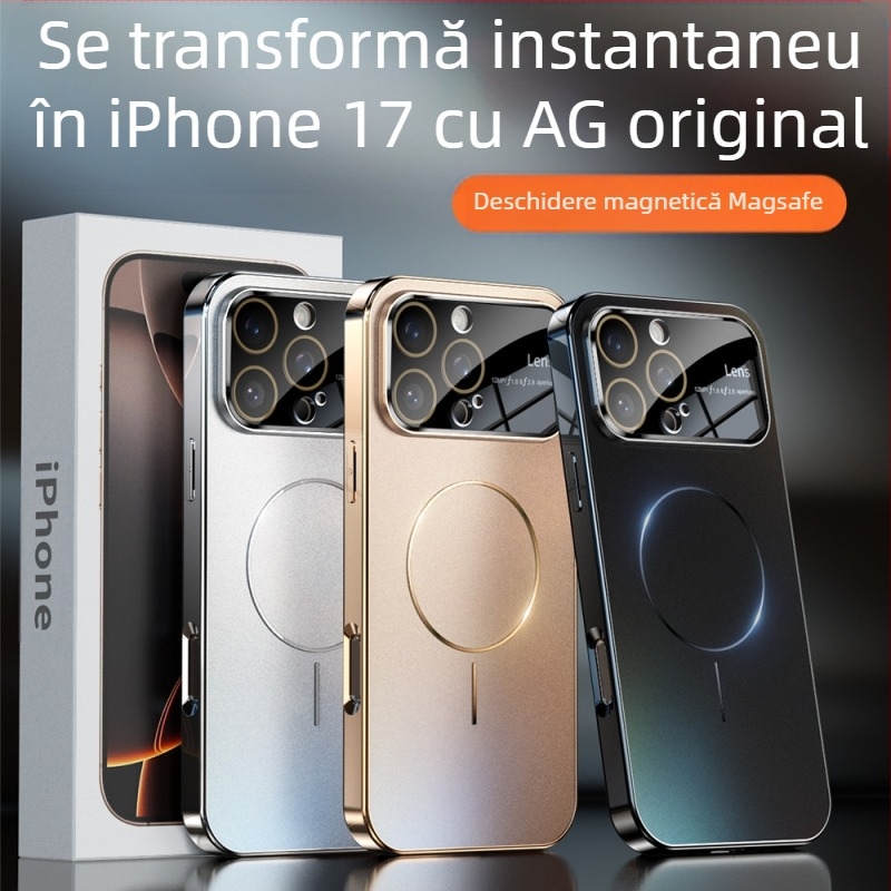 Carcasă magnetică pentru telefon cu fereastră mare, potrivită pentru iPhone 16Promax, cu aspect de piele mată Ag, care se transformă instantaneu într-o carcasă de protecție Apple 17