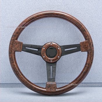 Volan auto modificat transfrontalier, 14 inch, din lemn de piersică, ABS, retro, plat, fără logo, modificare universală