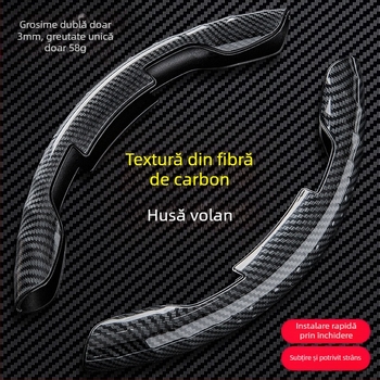 Husă decorativă de protecție pentru volanul mașinii, model din fibră de carbon, husă pentru mâner, volan sport auto