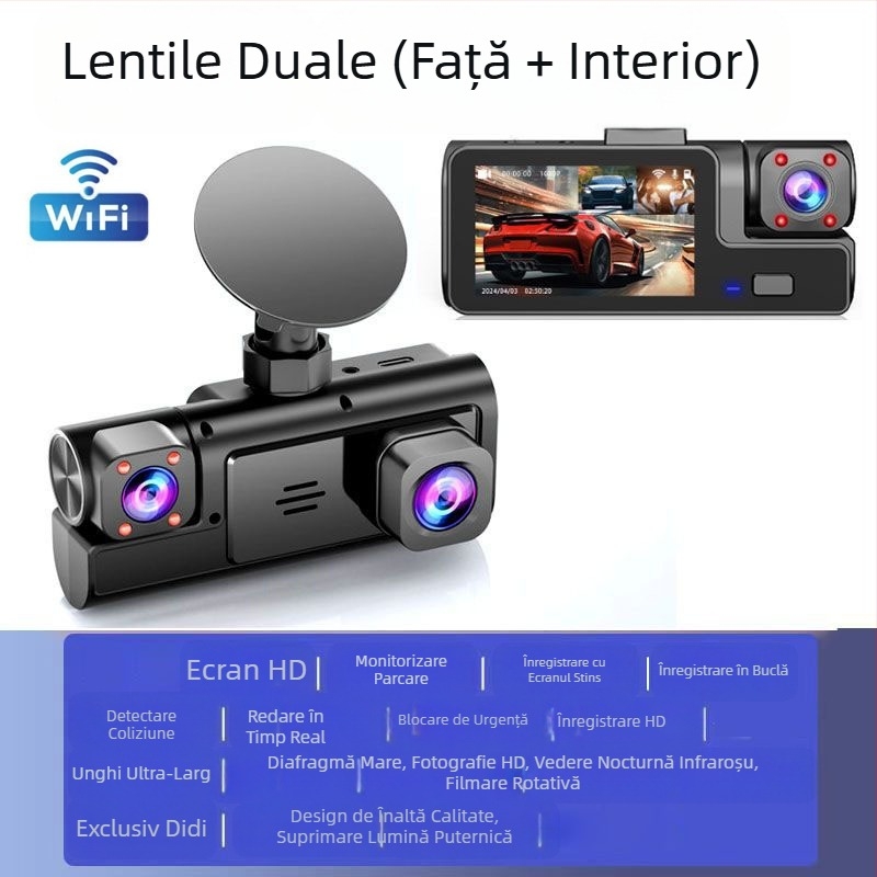 Înregistrator auto cu trei căi, cameră video 1080P, trei obiective cu imagine pentru mers înapoi, înregistrare auto, interconectare telefon mobil, fabrică