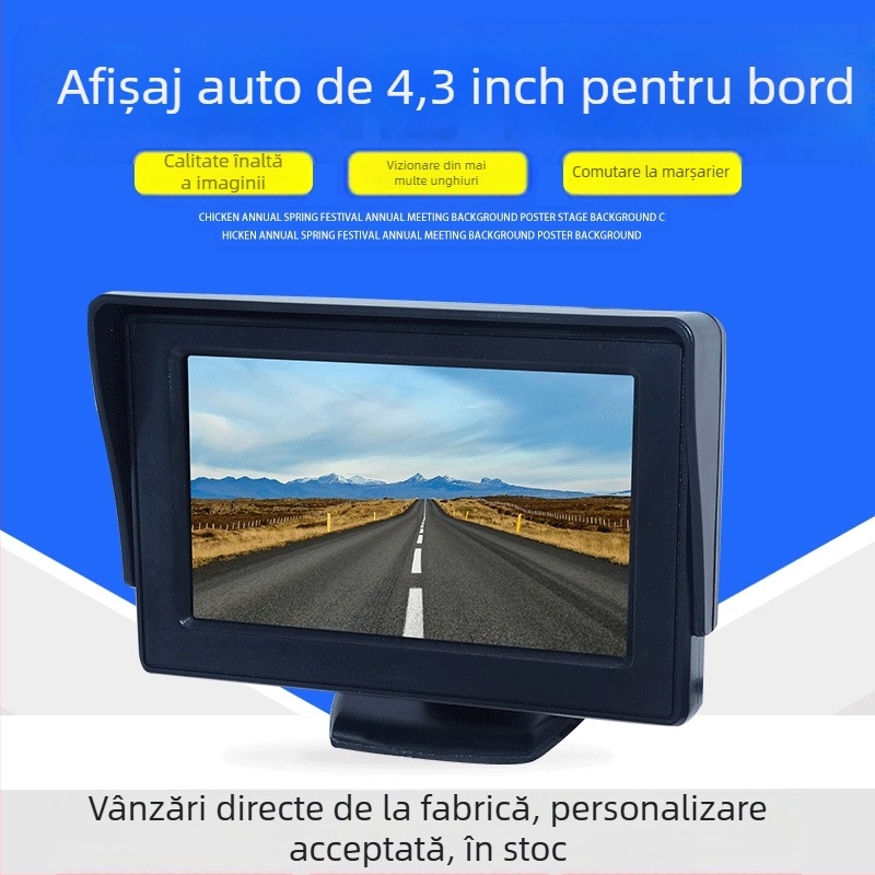 Afișaj auto universal de 4,3 inch cu ecran LCD digital de înaltă definiție, imagine pentru mers înapoi, DVD, afișaj mic