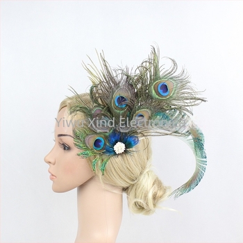 Păr exagerat cu pene de păun pentru mireasă, vânzare fierbinte, europene și americane, accesorii de păr, tip top hat de tip boutique, pentru petrecere, bal