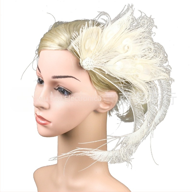 Păr exagerat cu pene de păun pentru mireasă, vânzare fierbinte, europene și americane, accesorii de păr, tip top hat de tip boutique, pentru petrecere, bal