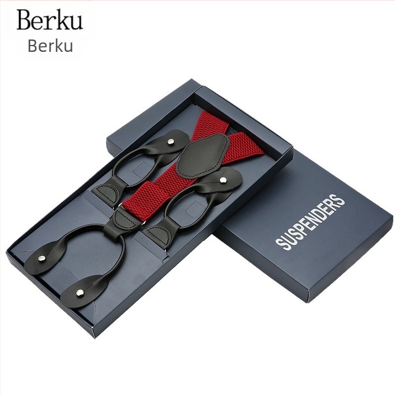 Bretele bărbătești Cross-Border, elastice multicolore, cu butonieră, pentru pantaloni