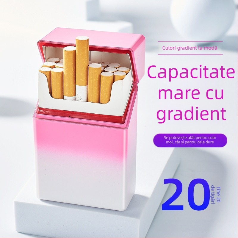 Husă de țigară transparentă cu gradient HB209B, 20 huse de țigară portabile subțiri, din plastic ABS, anti-presiune, rezistente la umiditate