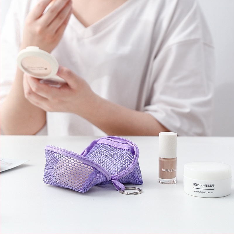 Machiaj cosmetice, burete de bumbac, rezistent la praf, respirabil, anti-mucegai, geantă de depozitare pentru ouă, schimbare breloc, geantă de depozitare