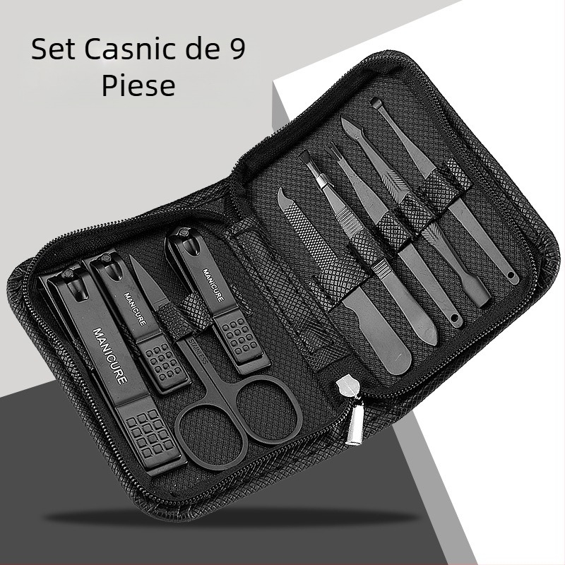 Set de unghiere cu fermoar, set de 9 piese, unghiere negre, set cadou de instrumente de înfrumusețare, en-gros