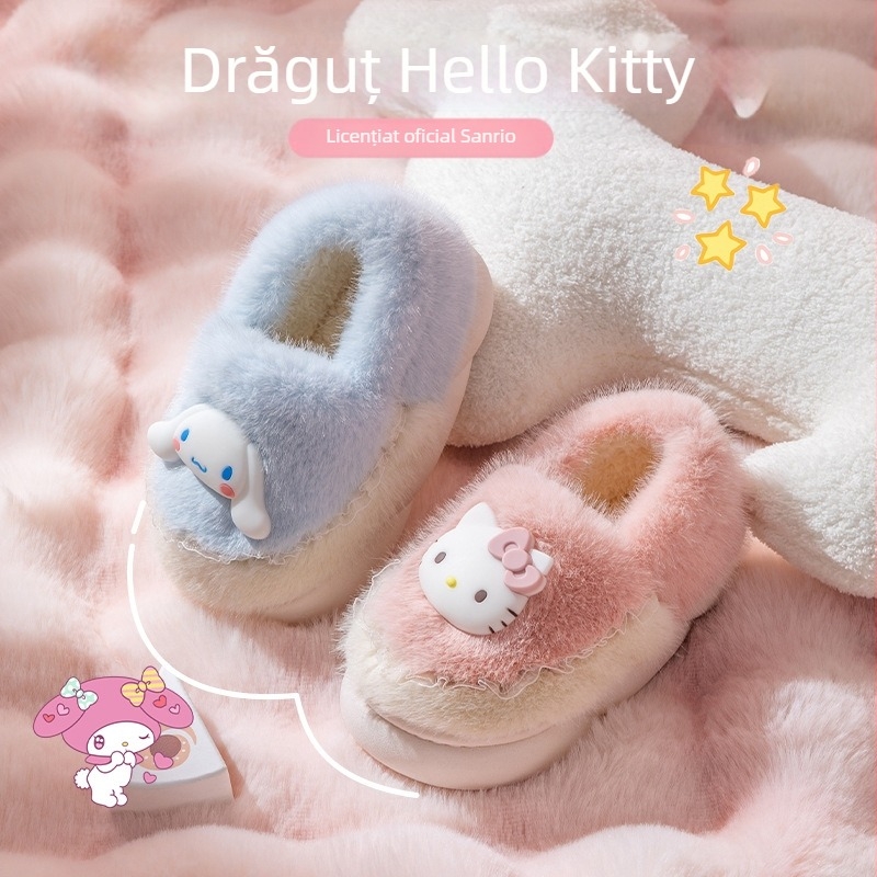 Papuci de casă pentru copii din bumbac, autentici Sanrio, pentru bărbați și femei, de iarnă, moi, cu desene animate pentru părinți și copii, antiderapante, calde și confortabile