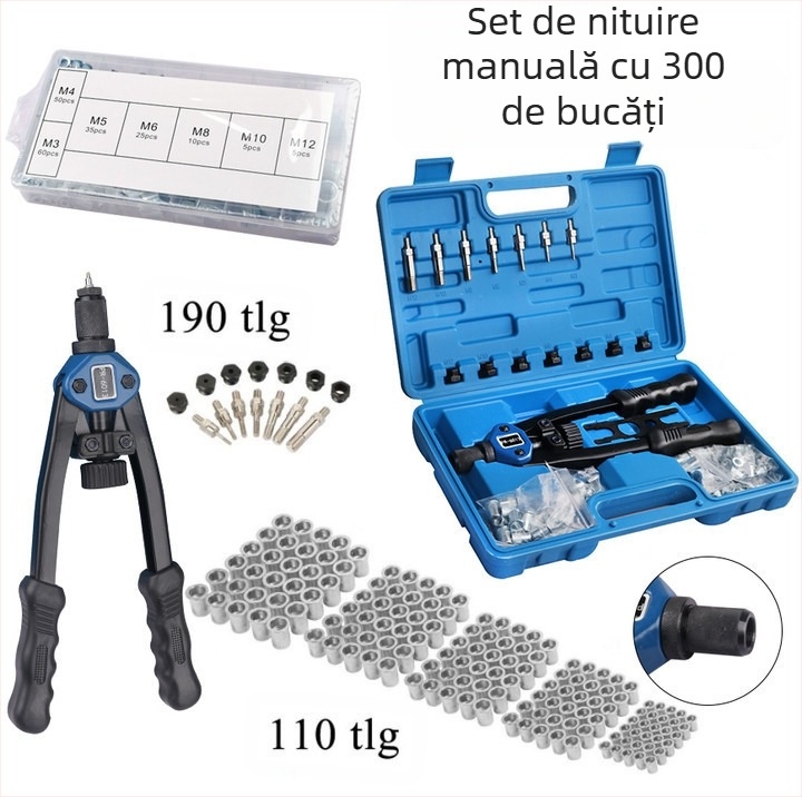 Mașină de nituit cu piuliță filetată M3-M12, fitinguri pentru nituri, 300 buc. mașină de nituit manuală/instrument pentru nituri cu piuliță