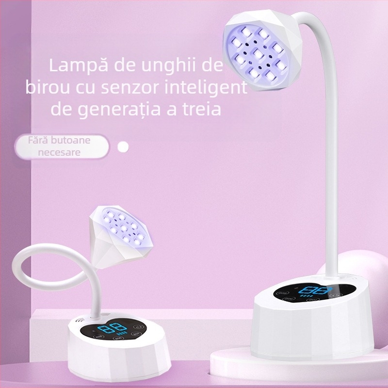 Lampă de unghii Lotus cu senzor inteligent, cu acumulator de energie pentru birou, cu afișaj, lampă de coacere UV, uscare rapidă, lampă de unghii