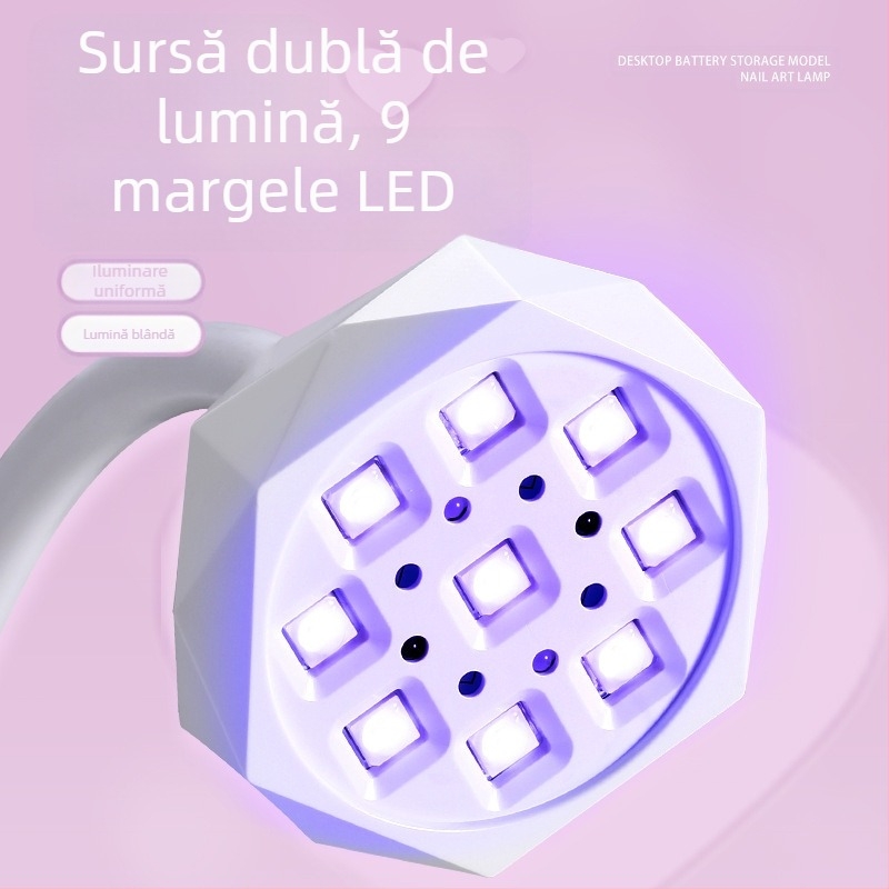 Lampă de unghii Lotus cu senzor inteligent, cu acumulator de energie pentru birou, cu afișaj, lampă de coacere UV, uscare rapidă, lampă de unghii
