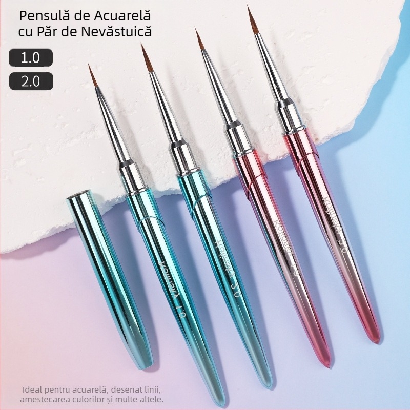 Stilou de unghii cu păr de nurcă gradient nou, linie de cârlig, smudging, stilou de acuarelă metalic pictat, magazin de unghii, instrument special de acuarelă