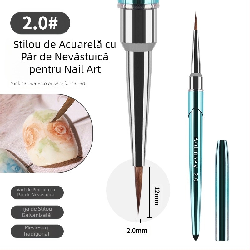 Stilou de unghii cu păr de nurcă gradient nou, linie de cârlig, smudging, stilou de acuarelă metalic pictat, magazin de unghii, instrument special de acuarelă