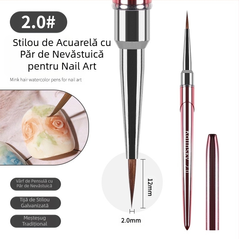 Stilou de unghii cu păr de nurcă gradient nou, linie de cârlig, smudging, stilou de acuarelă metalic pictat, magazin de unghii, instrument special de acuarelă