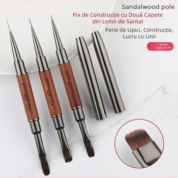 Set de lemn de santal cu capac, perie de manichiură pătrată și rotundă cu cap rotund pentru fototerapie cu două capete, vopsită în gradient, pentru saloane de unghii