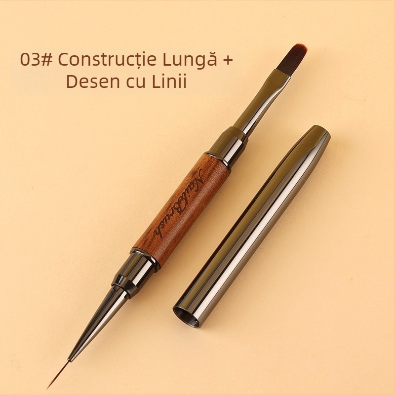 Set de lemn de santal cu capac, perie de manichiură pătrată și rotundă cu cap rotund pentru fototerapie cu două capete, vopsită în gradient, pentru saloane de unghii