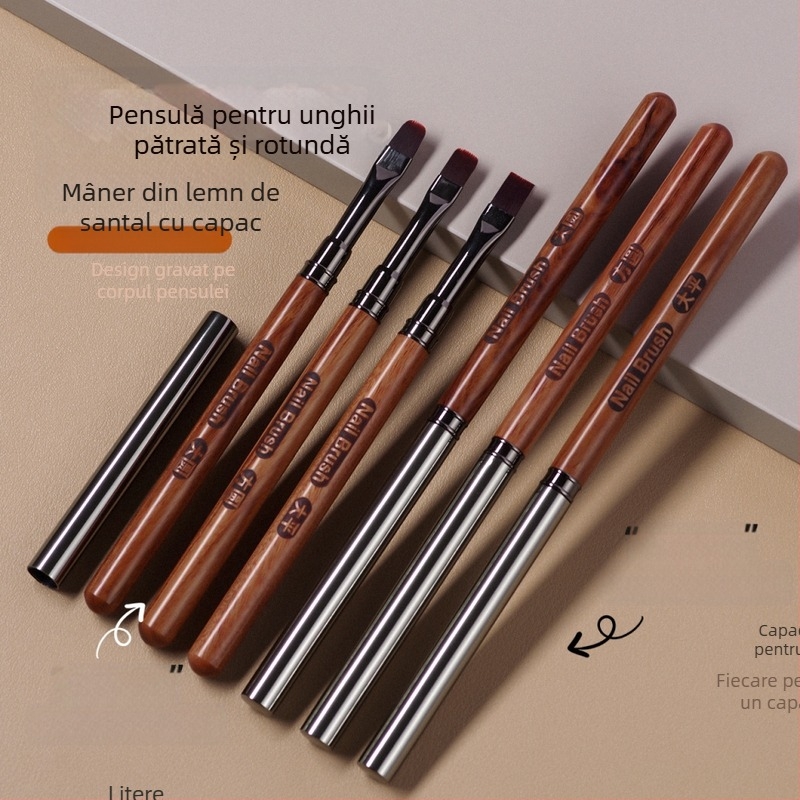 Stilou manichiură mare, stilou pătrat mare pentru fototerapie, cap plat mare, cu capac, tijă din lemn de santal, stilou rotund lat mare, instrumente de manichiură