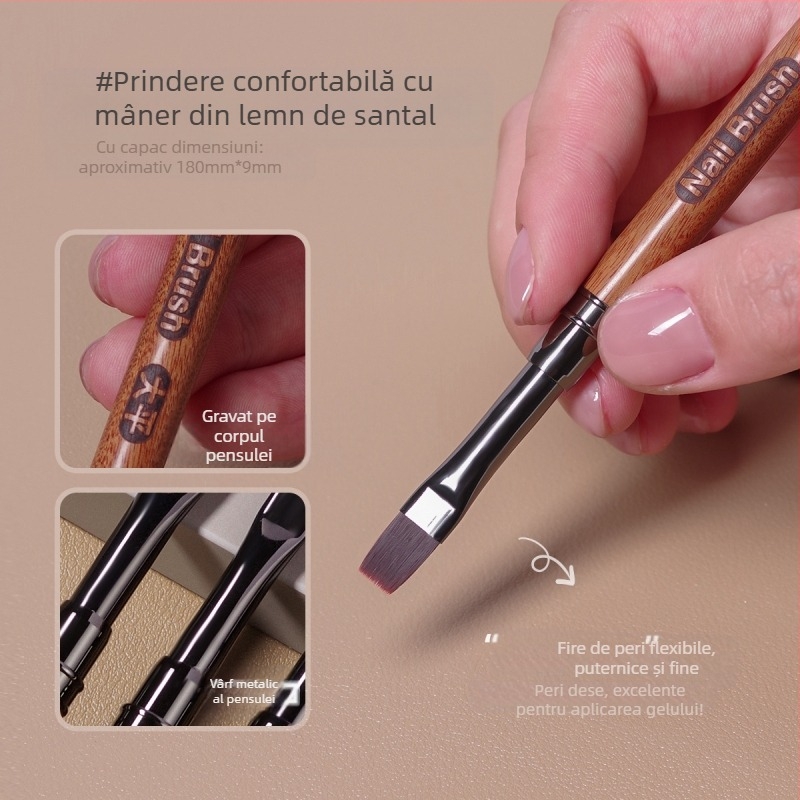 Stilou manichiură mare, stilou pătrat mare pentru fototerapie, cap plat mare, cu capac, tijă din lemn de santal, stilou rotund lat mare, instrumente de manichiură