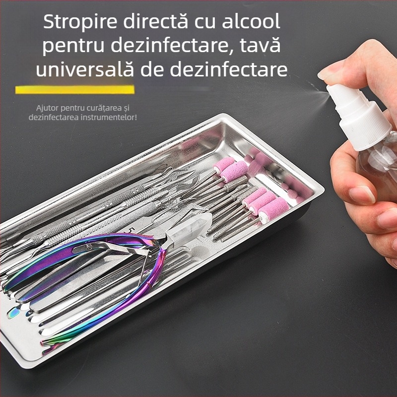 Placă specială de dezinfectare pentru unelte de unghii, din oțel inoxidabil 304 îngroșat, rezistent la temperaturi ridicate și coroziune, depozitare portabilă pentru unelte de unghii