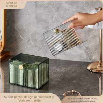Cutie de depozitare cosmetice, tampon de bumbac, machiaj cosmetic, ou, pensulă cosmetică, depozitare pe birou cu compartiment pentru capac, cutie de finisare transparentă