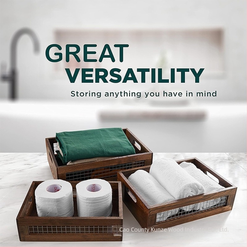 Coș de depozitare din lemn gol, cutie de cusut pentru bucătărie, coș de depozitare pentru living, coș de depozitare din plasă de fier, cutie de legume pentru condimente