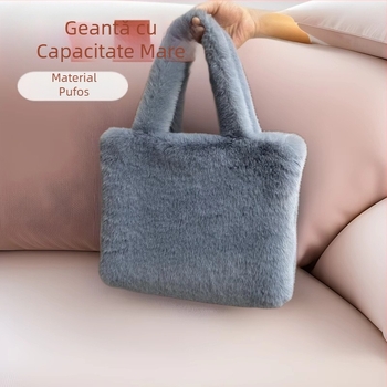 Geantă tote din pluș cu capacitate mare, en-gros, pentru femei, toamna și iarna, cu blană, portabilă, de umăr, tip crossbody, simplă și versatilă