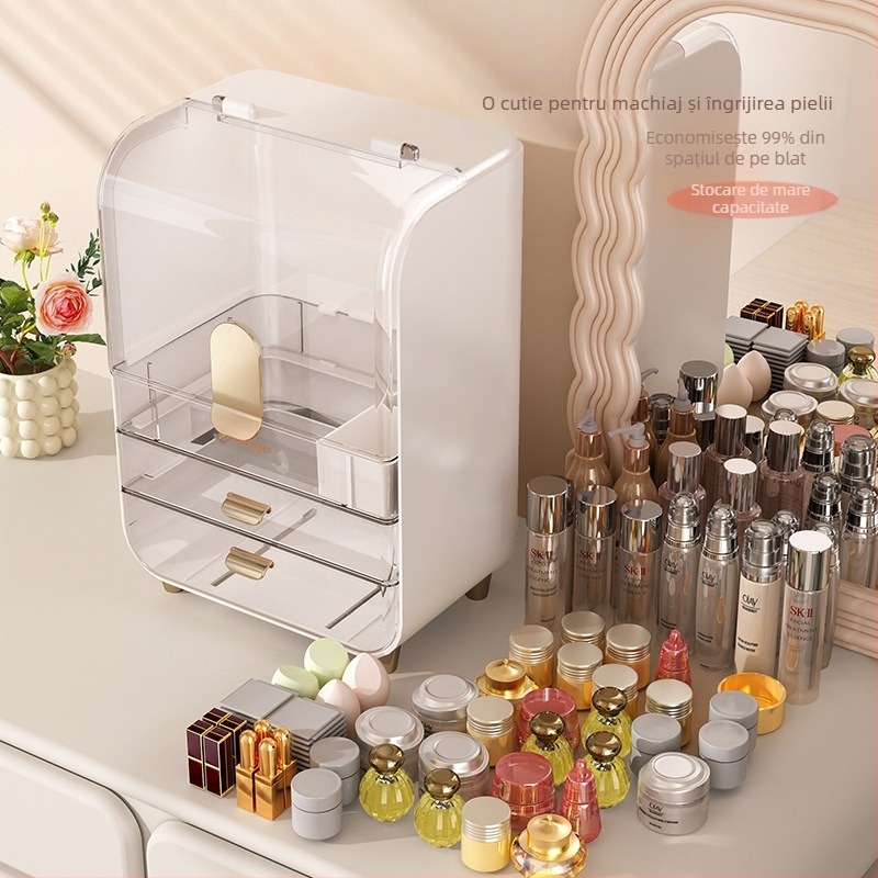 Masă de toaletă cosmetice cutie de depozitare uz casnic rezistent la praf mare capacitate îngrijirea pielii depozitare raft transparent depozitare dulap cosmetice cutie