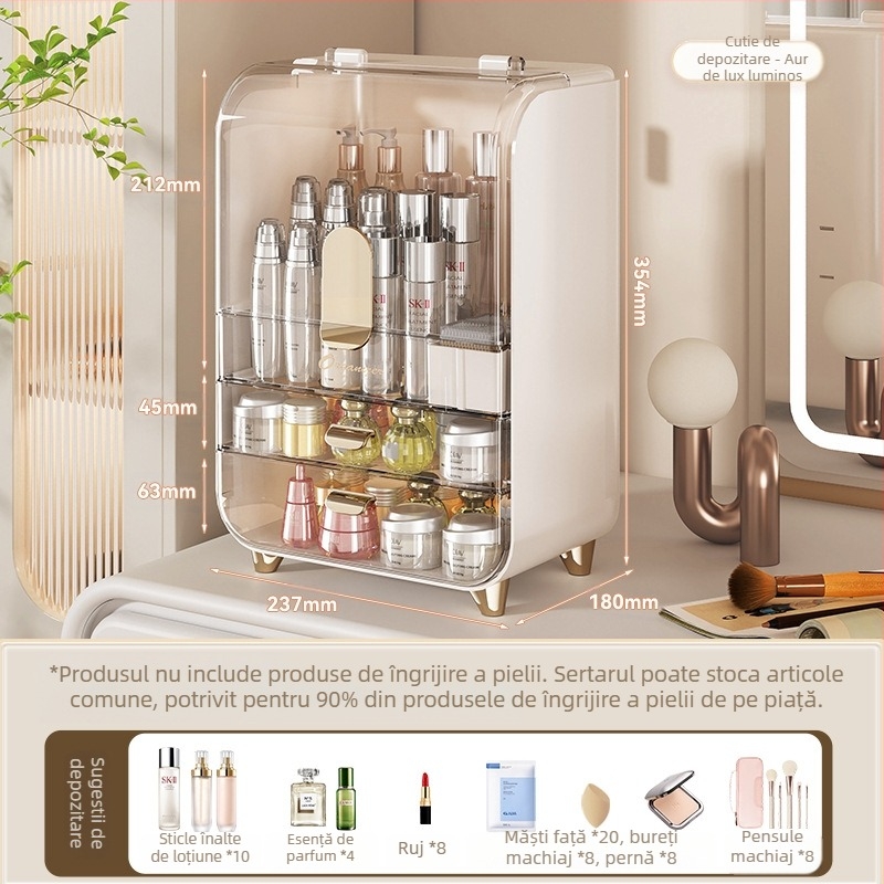 Masă de toaletă cosmetice cutie de depozitare uz casnic rezistent la praf mare capacitate îngrijirea pielii depozitare raft transparent depozitare dulap cosmetice cutie