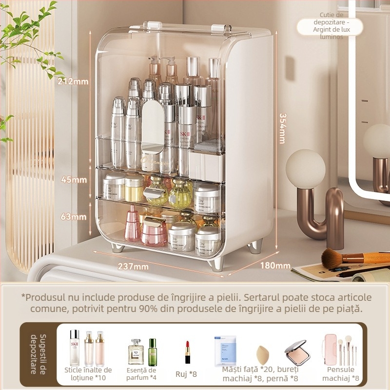 Masă de toaletă cosmetice cutie de depozitare uz casnic rezistent la praf mare capacitate îngrijirea pielii depozitare raft transparent depozitare dulap cosmetice cutie