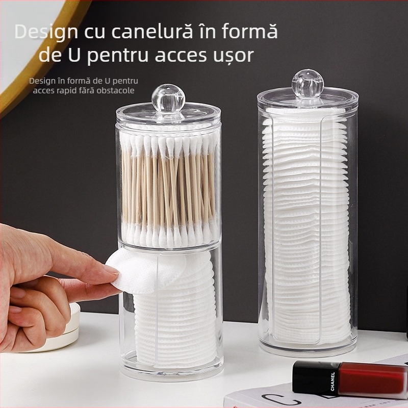 Cutie de depozitare rotundă transparentă cu două straturi, pentru acasă, pentru machiaj, cutie de scobitori din bumbac, capacitate mare, creativă, simplă, Ins