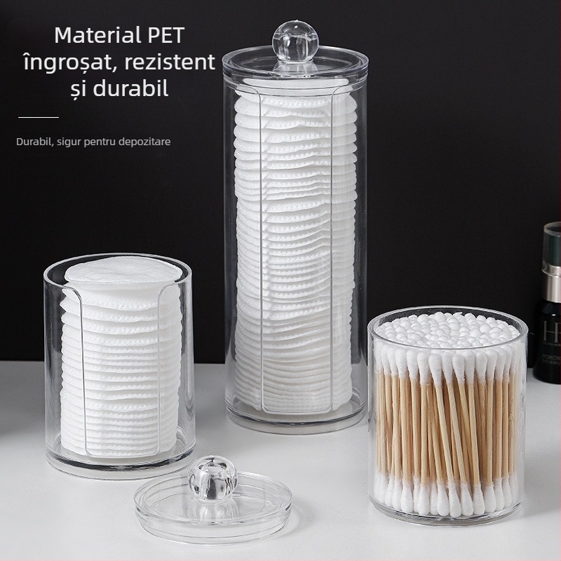 Cutie de depozitare rotundă transparentă cu două straturi, pentru acasă, pentru machiaj, cutie de scobitori din bumbac, capacitate mare, creativă, simplă, Ins