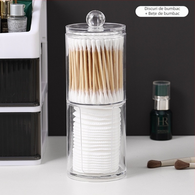 Cutie de depozitare rotundă transparentă cu două straturi, pentru acasă, pentru machiaj, cutie de scobitori din bumbac, capacitate mare, creativă, simplă, Ins