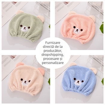 Pălărie pentru păr uscat, drăguță cască de duș cu ursuleț din Coreea de Sud, moale, absorbant, prosop pentru păr uscat, calitate export, fabrică în stoc, generație de păr