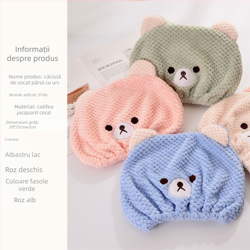 Pălărie pentru păr uscat, drăguță cască de duș cu ursuleț din Coreea de Sud, moale, absorbant, prosop pentru păr uscat, calitate export, fabrică în stoc, generație de păr